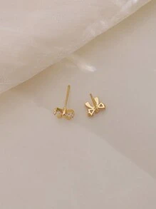 Bông tai đinh tán vàng cho nữ - Bông tai đinh tán hình nơ mạ vàng 14K cho nữ, bông tai đinh tán hình ruy băng nhỏ, bông tai hình nơ cho nữ, trang sức cho nữ - phong cách bốn - Xem 4