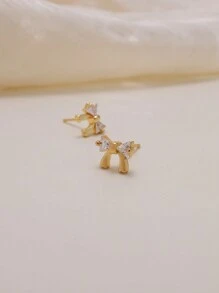 Bông tai đinh tán vàng cho nữ - Bông tai đinh tán hình nơ mạ vàng 14K cho nữ, bông tai đinh tán hình ruy băng nhỏ, bông tai hình nơ cho nữ, trang sức cho nữ - phong cách bốn - Xem 6