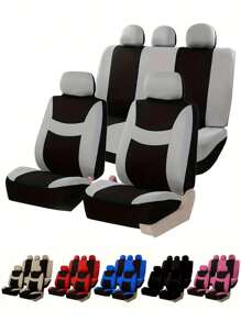 9件套通用汽车座椅套，包含2个前排座椅套、1个靠背套、1个后排座椅套和5个头枕套，适用于轿车、SUV、MPV，兼容安全气囊。4件套包含：2个前排座椅套、2个头枕套。