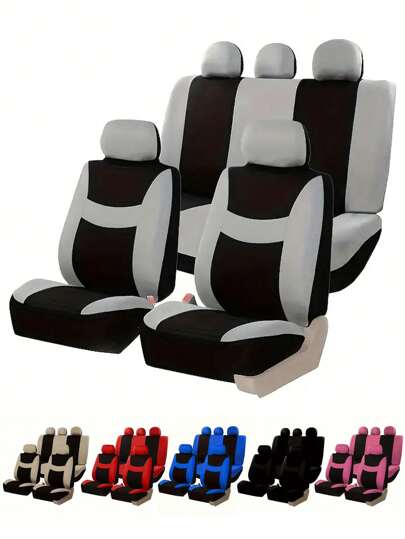 9件套通用汽车座椅套，包含2个前排座椅套、1个靠背套、1个后排座椅套和5个头枕套，适用于轿车、SUV、MPV，兼容安全气囊。4件套包含：2个前排座椅套、2个头枕套。