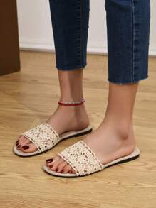 Fashionable Versatile French Breeze Sandals, Korean Style Delicate Straps Goddess Gentle Flat Slippers, Suitable For Summer Outdoor Wear - Beige - View 4