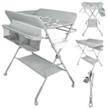 Cambiador con patrón de nubes, adecuado para bebés de 0 a 12 meses, altura ajustable, 4 modos 95-101 cm, portátil y móvil, 4 ruedas universales, canasta de almacenamiento de 70x15x16 cm, cinturón y caja de almacenamiento, plegable para ahorrar espacio, gris/negro/ opciones de color azul marino disponibles