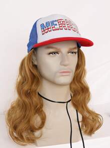 Gorra mullet con cabello sintético rizado de color marrón claro, disfraz exótico estadounidense para el 4 de julio. Gorra mullet con extensiones de cabello corto ondulado adjuntas para disfraces de Día de la Independencia, actividades temáticas, festivales, celebraciones, Día de los Caídos, carnavales, música rock - Marrón Mocha - Ver 4
