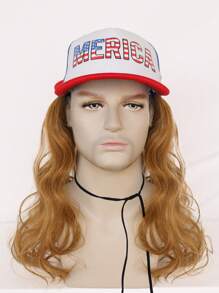 Gorra mullet con cabello sintético rizado de color marrón claro, disfraz exótico estadounidense para el 4 de julio. Gorra mullet con extensiones de cabello corto ondulado adjuntas para disfraces de Día de la Independencia, actividades temáticas, festivales, celebraciones, Día de los Caídos, carnavales, música rock - Marrón Mocha - Ver 3