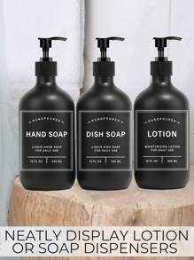 LEAPAIR 2/3 Peças Dispenser de Sabão de 500ml com Rótulos, com Bandeja, Conjunto de Dispenser de Sabão para Mãos e Louças, Garrafas de Bomba de Plástico, Garrafas Recarregáveis Preto Fosco de Shampoo e Condicionador, Garrafas de Bomba Vazias Reutilizáveis de 500ml, Dispensers de Sabão para Bancada do Banheiro, Rótulo de Garrafa de Loção de Gel de Banho e Shampoo, Armazenamento de Cozinha e Banheiro, Decoração de Banheiro, Decoração de Outono, De Volta às Aulas