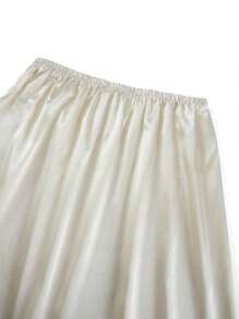 Women's Vintage Solid Color Lace Maxi Skirt With Elasticated Waist, Smooth Loose Wrap Dress - Blend, Machine Washable - 象牙白 - 查看 6