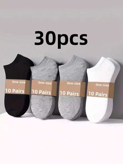 Paquete de 30 pares de calcetines unisex de unicolor, suaves y ligeros, calcetines tobilleros para hombres y mujeres