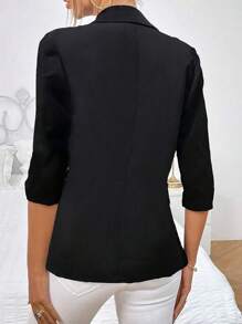 Damen eleganter einfarbiger Blazer mit floraler Spitzenverzierung, Patchwork-Design, 3/4-Ärmel, romantischer Lässig-Stil, Stehkragen, Einzelknopf