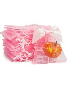 30个/20个/10个/1个粉色蝴蝶结透明抽绳袋，3.9x4.7英寸，玫瑰图案欧根纱礼品袋，婚礼回礼袋，圣诞节透明袋，小型礼品袋，珠宝袋，迷你抽绳袋，网状香囊袋，万圣节用品，圣诞节装饰品，圣诞节礼品包装袋，圣诞派对用品