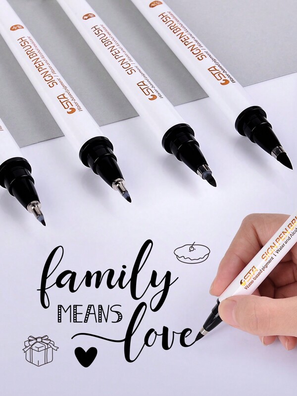4 pezzi Penne da calligrafia con alfabeto manoscritto, pennarelli con pennello per calligrafia, impermeabili, per scrittura a mano, pittura artistica, schizzi, scrapbooking, journaling - Set da principiante