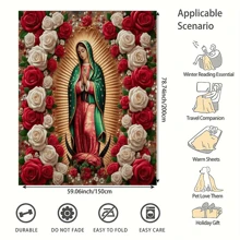 1pc Virgin Mary With Roses Pattern Flannel Throw Blanket, All-Season Multipurpose For Home Decor, Nap, Office Shawl, Sofa, Travel - Ideal Gift For Christmas,Thanksgiving, New Year's - Multicolor - View 10