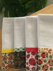 PANOS DE PRATO PÉ DE GALINHA COM BARRADO DE TECIDO KIT COM 5-PREMIUM ESTAMPADOS COM VIÉS COLORIDO