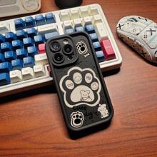 1pc Cute Dog Paw & Puppy Cartoon Creative Design, Matte Black Lens Frame Staircase Full Protective Soft Phone Case