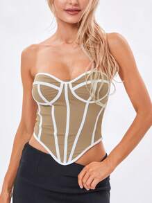 Womens Summer Fitted Corset Tube Tops Sleeveless Contrast Color Bandeau Tops - White - View 2