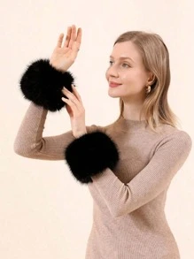 Muñequera corta de piel artificial de invierno, muñequera cálida de felpa adecuada para damas y niñas enamoradas