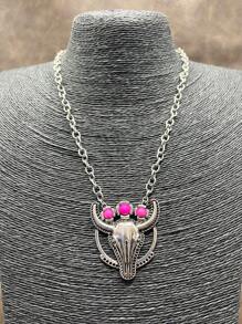 1pc Fashion Retro Western Style Metal Chain/Turquoise Pendant Necklace, Suitable For Women, Girls, Men, Boys To Match Daily Outfit, Party Accessories, Jewelry, Gift For Family/Friends/Yourself