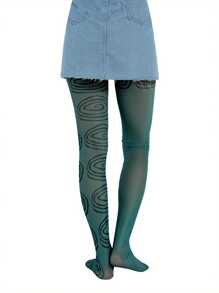 Ladies Summer Autumn Long Stockings, Girls Creative Heart/Floral/Cloud/Plaid Printing Tight Leggings Elastic Render Pants - Màu xanh lam - Xem 6