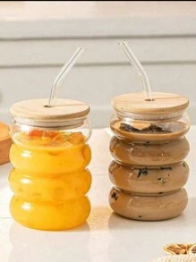1 Clear Glass With Glass Straw With Lid, Caterpillar Handle, Simple Creative Americano Mug For Breakfast