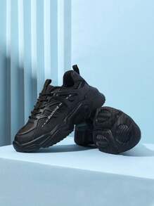 女士户外休闲步行运动鞋，舒适透气防滑减震增高鞋适合春季 - 黑色 - 查看 3