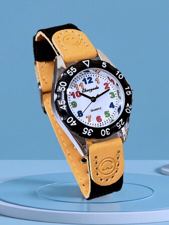 1 pièce Montre étudiante unisexe de mode coréenne mignonne avec bracelet en nylon noir et motif de dessin animé