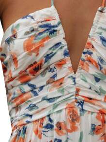 Women Long Dress, Elegant Sleeveless Tie-Up Halterneck Floral Dress Summer Swing Dress - 彩色 - 查看 6