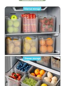 6pcs Refrigerator Storage Boxes, Food Storage Containers, Suitable For Freezer, Refrigerator, Kitchen Cabinet, Food Pantry Organization, For Kitchen, Bathroom, Bedroom Use, Transparent Design