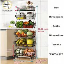 CarolynDesign Metal Wire Baskets Black Iron Wire Storage Bins With Wheels And Feet Stackable Vegetable Storage Baskets 6-Tier Baskets - 6-TierBaskets - View 2