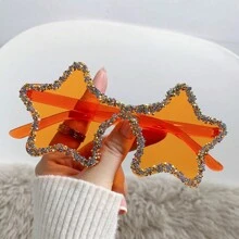 1 Pc Y2K Vintage Style Dopamine Fashion Glasses With Stars Design, Handmade Rhinestone Decoration, Frameless, Unique And Fashionable, Ideal For Wedding, Beach Party, Dance Party And Outdoor Activities Shades Beach Accessories Halloween Beach Accessories For Women Glasses Shades Basics Fall Winter Women Outfits Clothes Business Casual Gifts