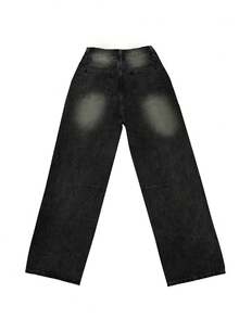 复古黑色宽松直筒牛仔裤，休闲男友风时尚牛仔裤，春夏穿搭