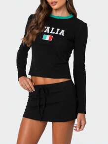Women Y2k Mini Skirts Solid Color Low Rise Drawstring Skirts Elastic Waist Bow Front Short Skirt Stretchy Side Slit Pencil Skirts Summer Casual Streetwear - màu đen - Xem 2