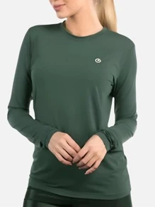 Women's Thermal Shirt UV+50 Second Skin Long Sleeve Beach Running Gym Fitness - xanh quân đội - Xem 2