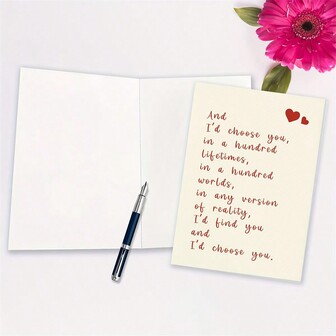 1 PIEZA Tarjeta romántica de aniversario - Diseñada especialmente para él o ella con un mensaje de amor sincero, un hermoso poema para celebrar el Día de San Valentín, un gesto de pensamiento cariñoso y una dulce expresión de "Te elijo" - Perfecta para novio o novia