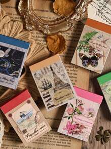 50 Sheets/Book Retro European Style Old Era Theme Stickers, Flowers, Plants, Animal Patterns Background Design Sticker Book, For DIY Handbook Decoration Materials Scrapbook And Student School Supplies Decoration Stickers - Multicolor - View 6