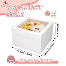 10pcs Cake Box 12x12x8 Inch High Cake Box With Window With White Lid Disposable Cake Box For Weddings Birthday Parties Christmas Holidays Travel Celebrations Cake Storage - White - View 2