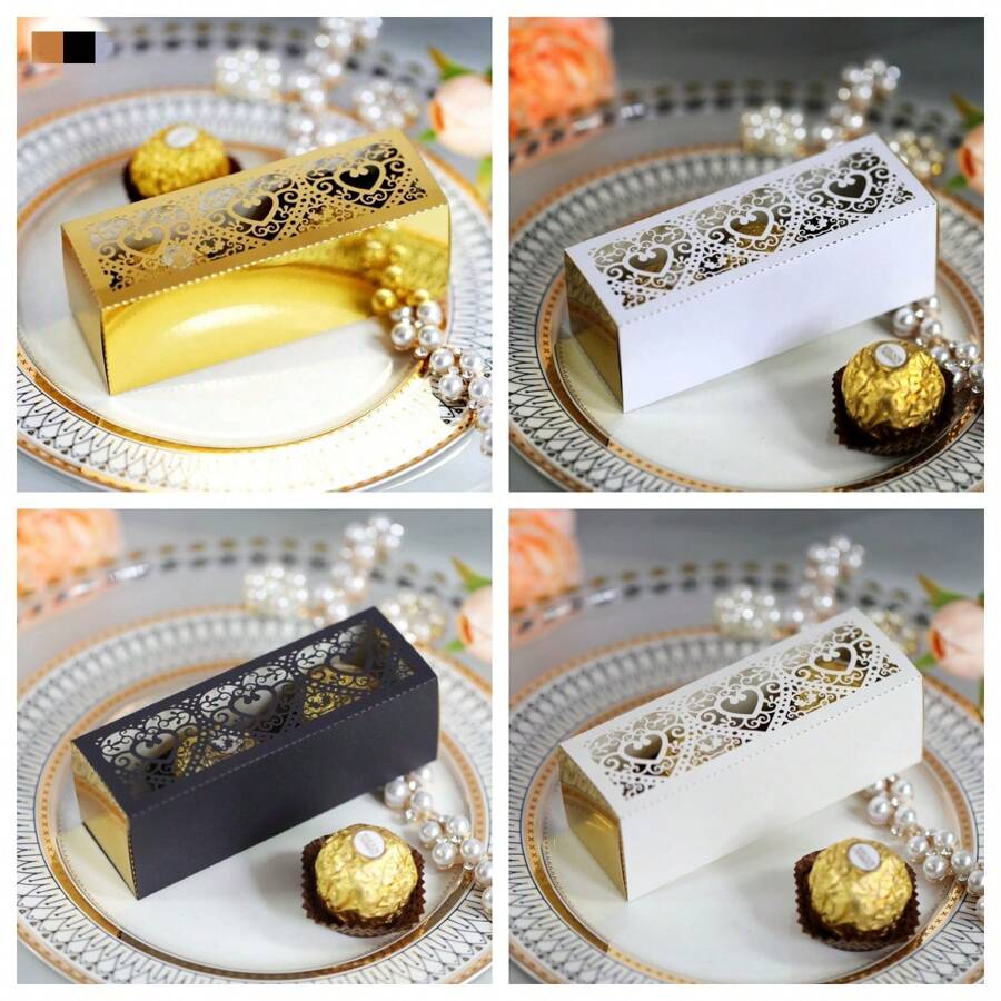 25pcs/Pack Gift Packaging Boxes, Rectangular Drawer Style Boxes With Heart Hollow Design, Suitable For Party, Wedding, Business Events, Holiday Decoration - Multicolor - View 1