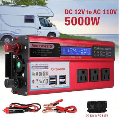 Car Power Inverter 5000W, High-Efficiency DC To AC Converter For Charging Multiple Devices And Powering Appliances During Long Road Trips And Outdoor Activities 6000W LCD Car Power Inverter 12V To 110V Pure Sine Wave Solar Converter,7000W 6000W LCD Car Power Inverter D.C 12V To AC 110V Pure Sine Wave Solar Converter, Pure Sine Wave Power Inverter 12V To AC 110V With Digital Display, Single Outlet, For Smart Cooling Fan, Aluminum Shell, Room Electrical Hardwiring, High Power Conversion For Home And Travel