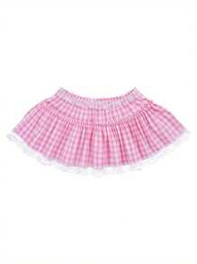 Women Y2K Mini Gingham Skirt Short Fairy Princess Dress Ruffle Lace Trim Plaid Micro Skirt Maid Pleated A-Line Mini Skirt ﻿ - 粉色 - 查看 1