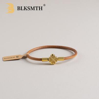  BLKSMTH 18K 镀金皮革款幸运四叶草女士手链