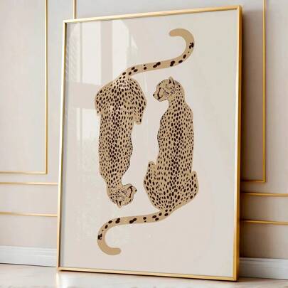 1PC Unframed/Framed Cheetah Art Poster Vintage Leopard Animal Aesthetic Funky Painting Canvas Print Maximalist Wall Picture For Dorm,Apartment,Bedroom,Living Room,Modern Home Decoration