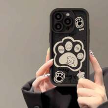 1pc Cute Dog Paw & Puppy Cartoon Creative Design, Matte Black Lens Frame Staircase Full Protective Soft Phone Case