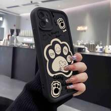 1pc Cute Dog Paw & Puppy Cartoon Creative Design, Matte Black Lens Frame Staircase Full Protective Soft Phone Case