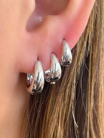 3 st/set Trendiga geometriska rund stjärna Kopparlegering Öppen båge örhängen, minimalistisk design dagliga smycken för kvinnor