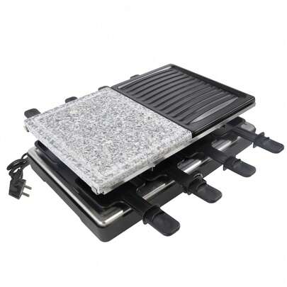 YRHome Raclette Grill 1400W Elektrogrill Raclette-Gerät Natursteinplatte fur 8 Personen