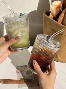 1pc Summer Energizer Glass Set With Lid And Straw - Suitable For Coffee, Water, Milk, Etc! Cups With Lids Drinking Glasses Glasses Drinking Set Glass Drinking Glasses Water Glasses Glassware Drinking Glasses Glassware Glass Cups Glassware Sets Glass Cups Set Glass Cup Cups Cup Coffee Cups Coffee Cup Drinking Cups Glass Milk Bottle Back To School