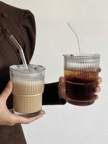1pc Summer Energizer Glass Set With Lid And Straw - Suitable For Coffee, Water, Milk, Etc! Cups With Lids Drinking Glasses Glasses Drinking Set Glass Drinking Glasses Water Glasses Glassware Drinking Glasses Glassware Glass Cups Glassware Sets Glass Cups Set Glass Cup Cups Cup Coffee Cups Coffee Cup Drinking Cups Glass Milk Bottle Back To School