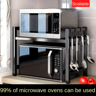 1pc Microwave Rack, Expandable Microwave Rack, Countertop Kitchen Utensil Cutlery Storage Rack, Carbon Steel Microwave Rack With 6 Hooks, Kitchen Storage Utensils, Storage Box, Organizer, Room Decoration, Suitable For Kitchen, Restaurant, Party, Camping, Gathering, Gift For Friends, Family Gift