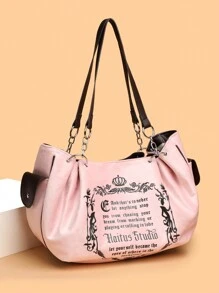 复古欧洲时尚链条单肩包，柔软优雅的女士手提包 - 粉色 - 查看 1