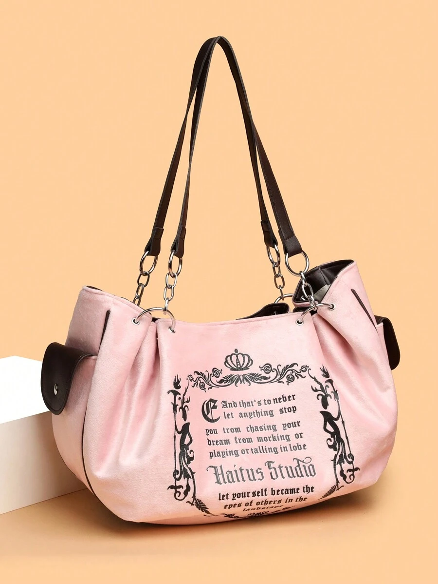 复古欧洲时尚链条单肩包，柔软优雅的女士手提包 - 粉色 - 查看 1