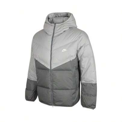 Nike Áo khoác cách nhiệt chống nước có mũ trùm đầu kéo khóa Windrunner dành cho nam của Sportswear Storm-FIT, màu xám khói, DV1132-077