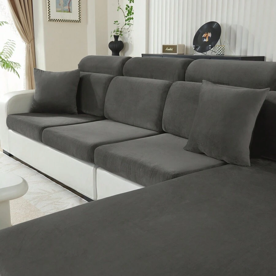 YSTYLE Housse Coussin Canapé Velours、Housse De Coussin Extensible、Universelle Housse Coussin Canape、Housse Assise Canapé Antidérapante、Housse Dossier Canapé - 灰色 - 查看 1